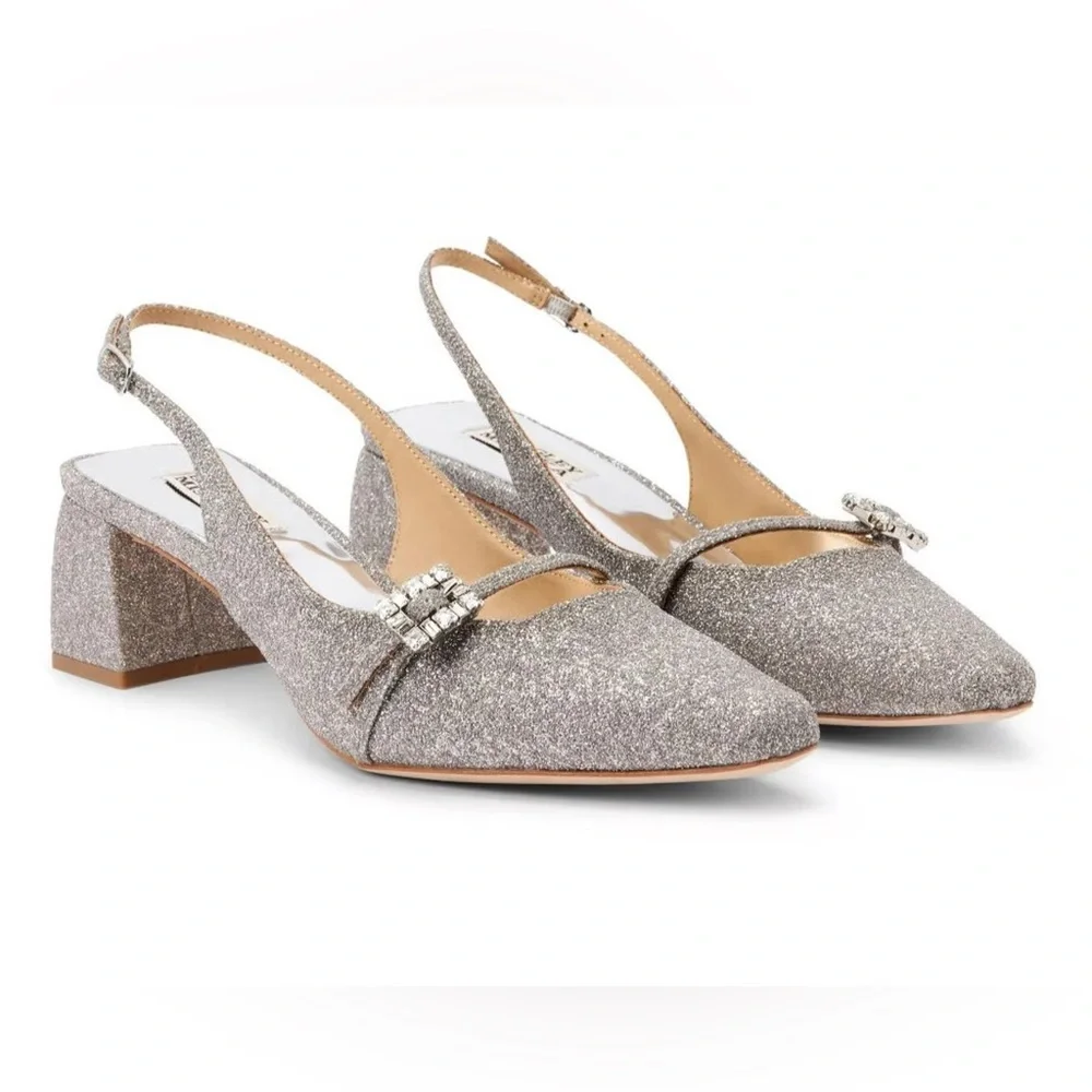 Badgley Mischka NIB Silver Sparkly Buena Embellished Slingback Pumps